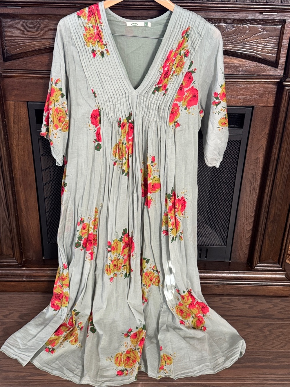 Dolma Sage Green and Floral Cotton Midi Dress